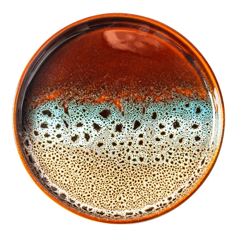 Western Style Dishes Japanese Style, Round Trays Kiln Made Tableware.