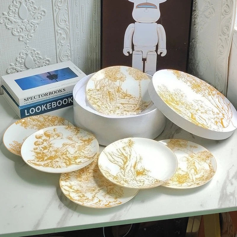 Dinner Plate Six Plates of Dishes,  Color Drawing Ceramic