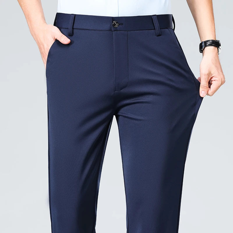 Summer Autumn Thin Trousers, Men Formal Dress Suit Pants, Quality Business Casual Pants, Black, Wine, Red Long Pants.