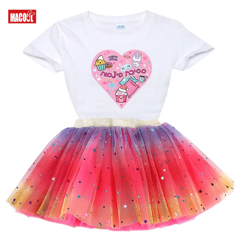 Kawaii Heart Outfit Girls Shirt Tutu Set, Child Outfits.