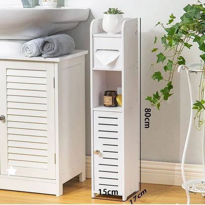 Bathroom Storage Cabinet Toilet Paper Holder Stand With Door Free-Standing Storages Shelfs Small Spaces Corner Organizer shelves