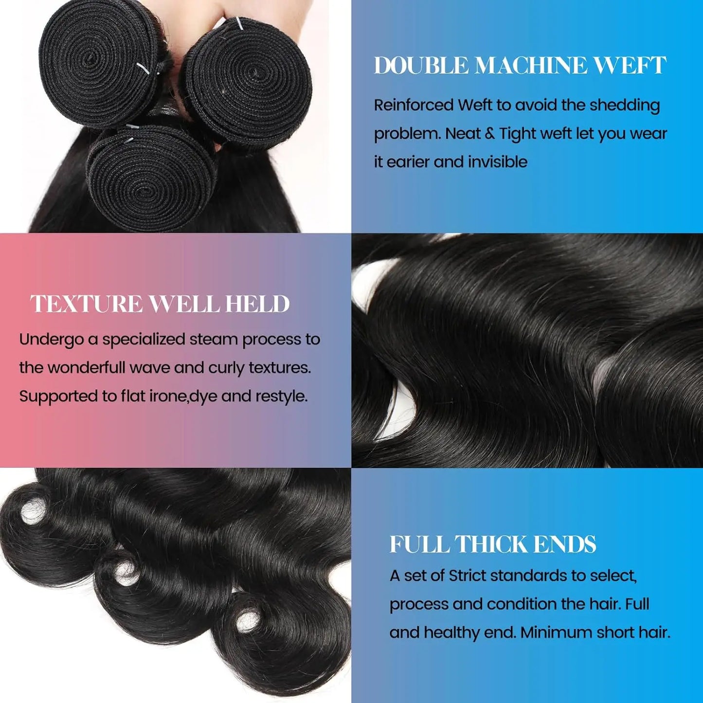 40 50 Inch Body Wave Bundles ,100% Brazilian Human Hair, 16A 4 5 Bundle Black Remy Raw Virgin Human Hair, Double Bundles Extensions.