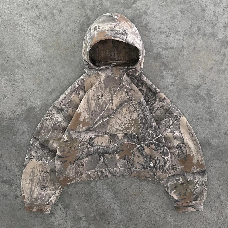 2 Pcs Outerwear Co-ords,Y2K Retro Camo Men Zipper Hoodie Camouflage Streetwear, Hip Hop Unisex Oversized Sweatshirt Sets.