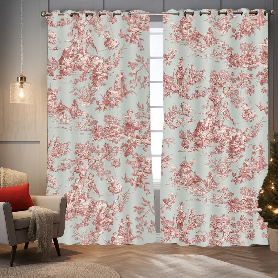 2 Panels Blackout Toile Curtains for Bedroom, 84 Inch Length Drapes.