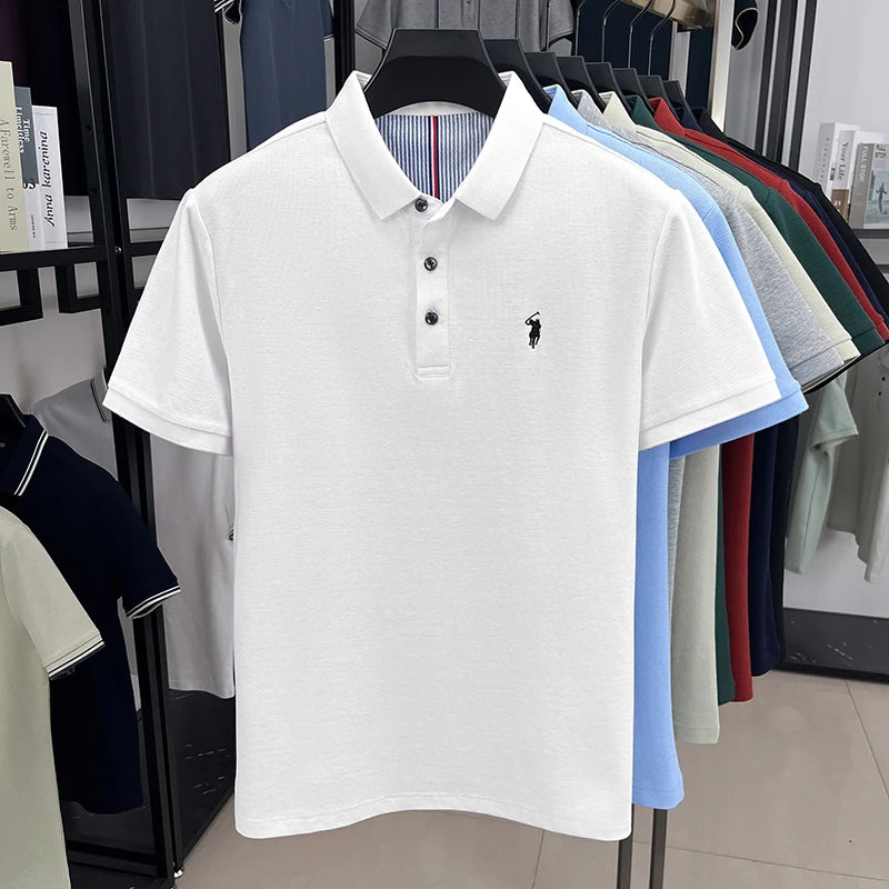 100% pure cotton short sleeved men polo shirt, summer fashion high-end brand pony embroidery casual business shirt.