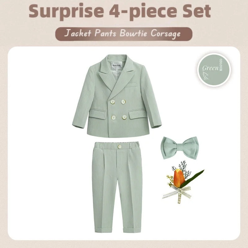Boys Light Blue Sophisticated Double Breasted 2 Piece Suit Jacket Trousers.