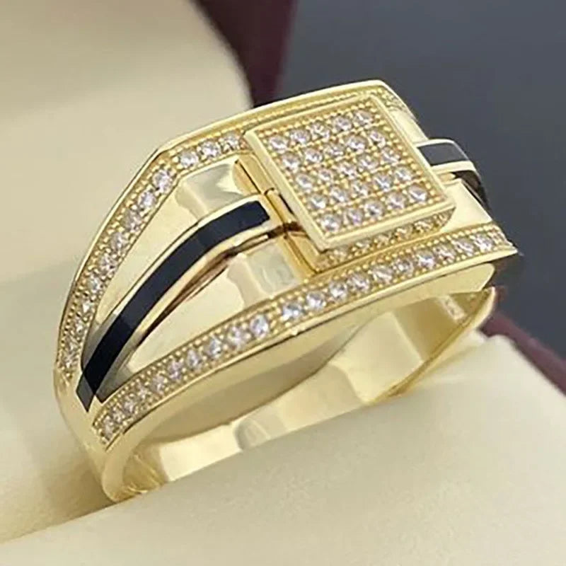 New Hot Sale Fashion Retro Style Square Black Mirror Men Ring.