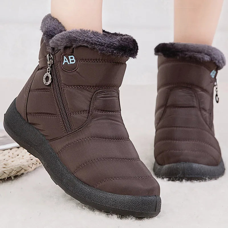 Women Boots Ankle Boots With Fur, Winter Shoes Women Low Heels.