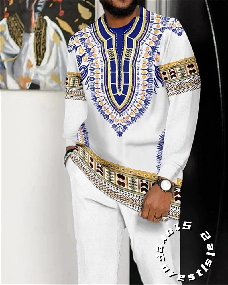 African Clothing Set for Men Casual Walking Suit Over size Streetwear.