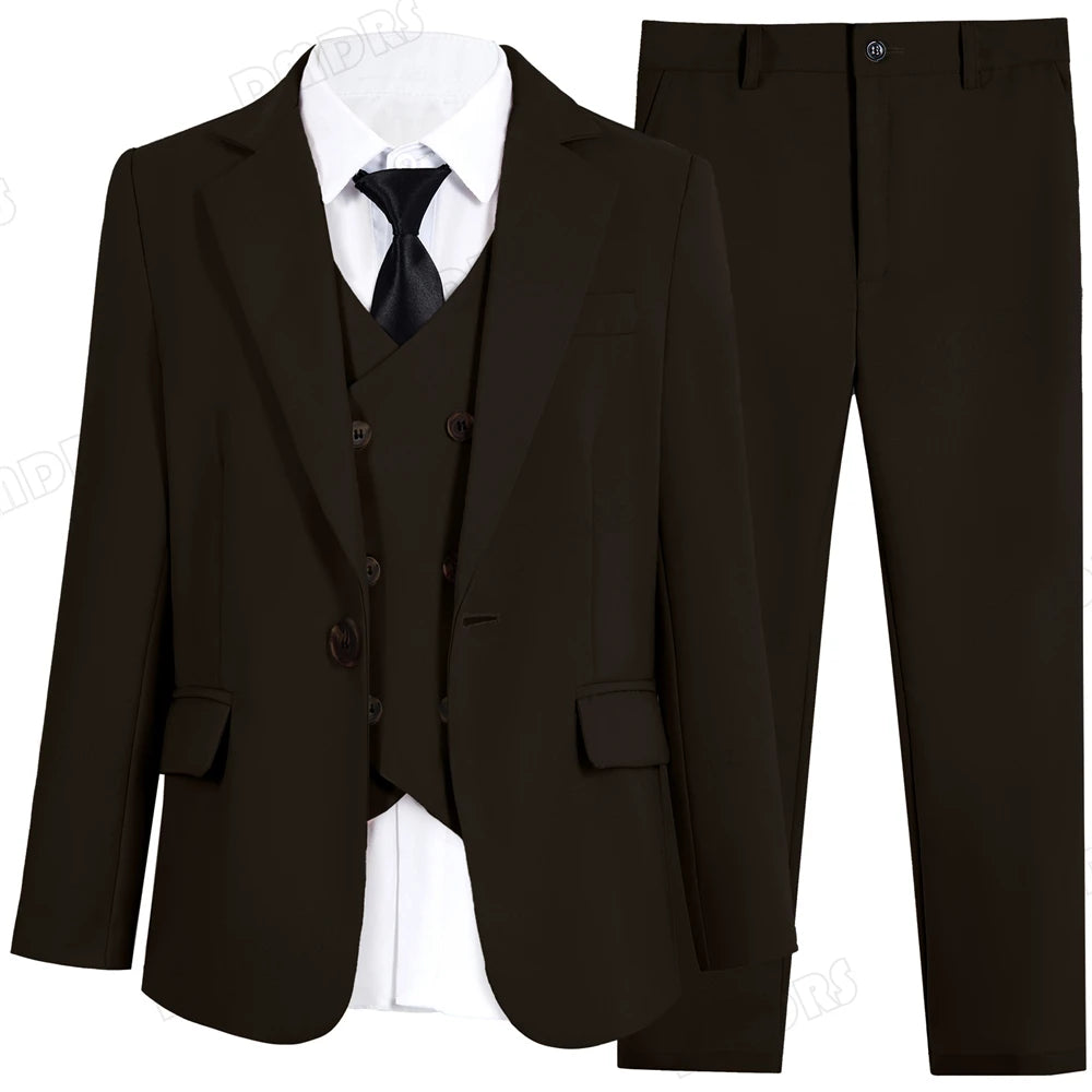 High Quality Kids Suit Set, 4-Piece Slim Fitting  Jacket, Pants, Vest, Bowtie, One Button Communion Kids Suits.
