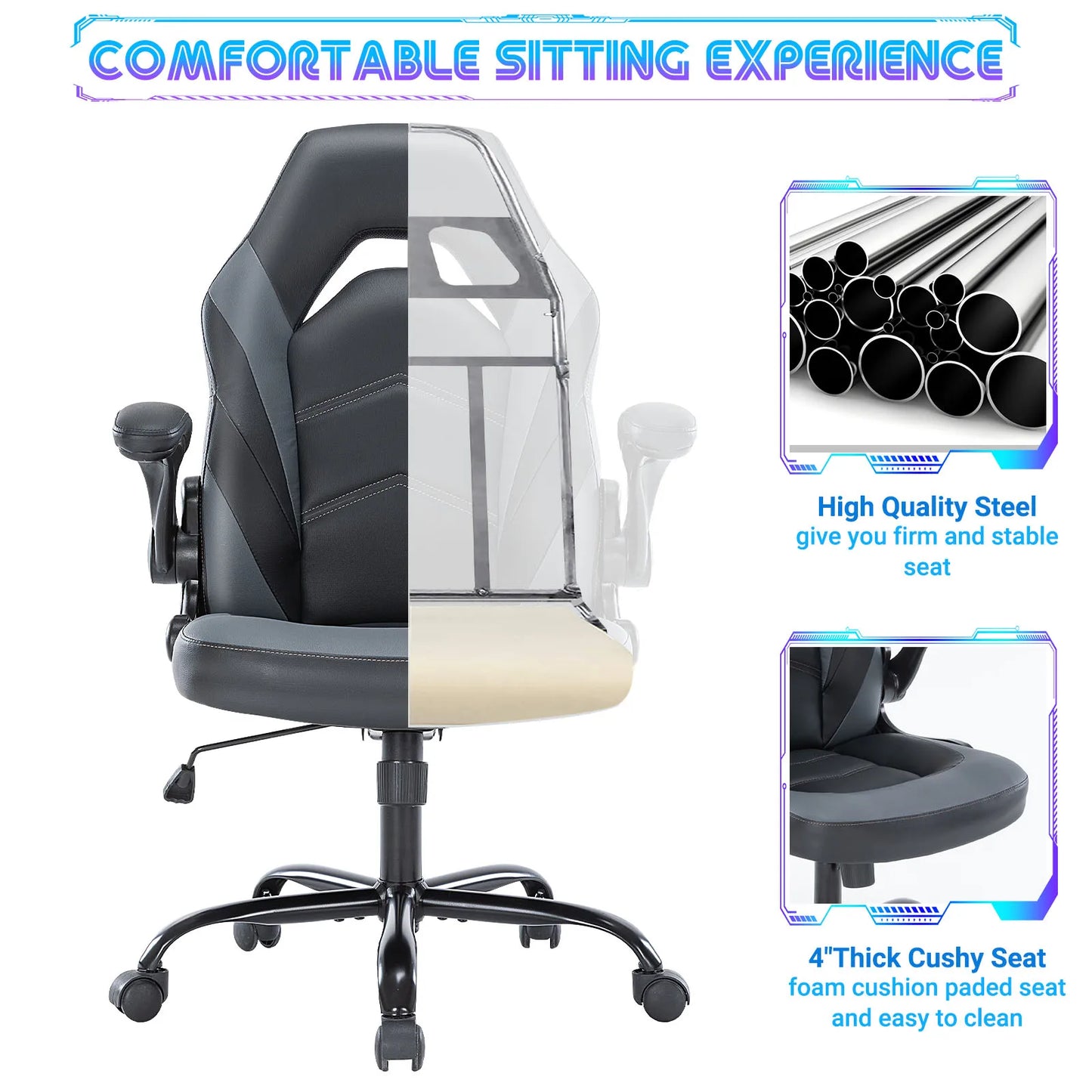 Ergonomic Office Computer  Chair Adjustable PU Leather  Armrest
