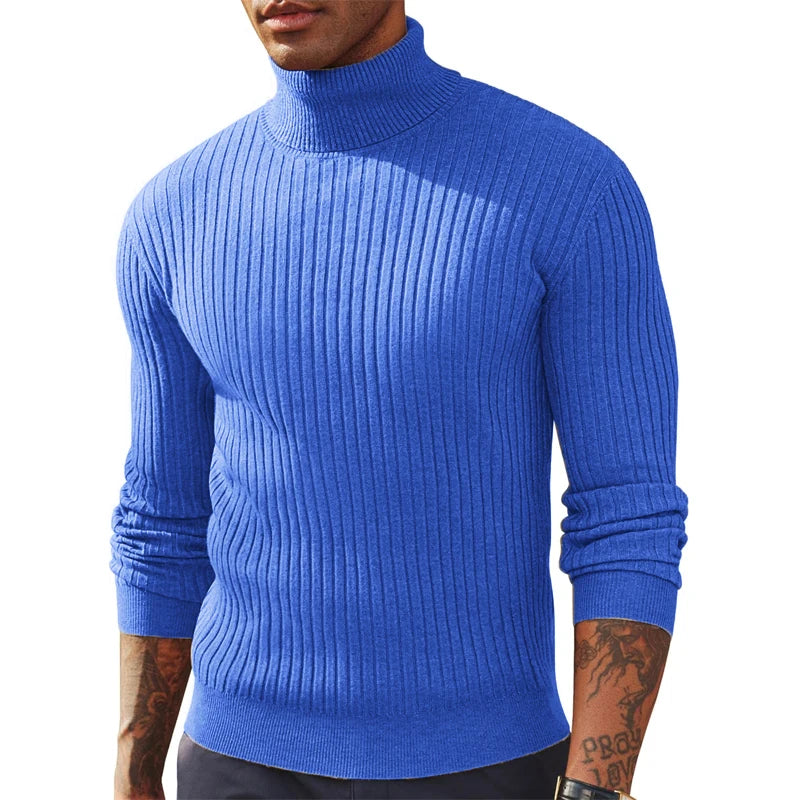 Autumn Men Slim Fit Long Sleeve Turtleneck Sweater Knitted Pullover.