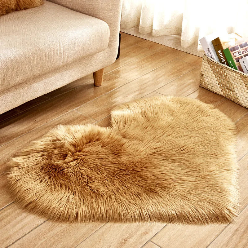 Heart Shaped Faux Fur Rug, Bedroom Fluffy Shaggy Area Rugs, Sheepskin Fuzzy Rug Carpets.