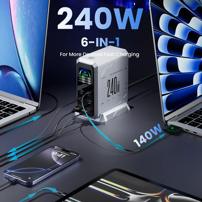 240W Digital Charger PD3.1 140W USB Type C 6 Ports