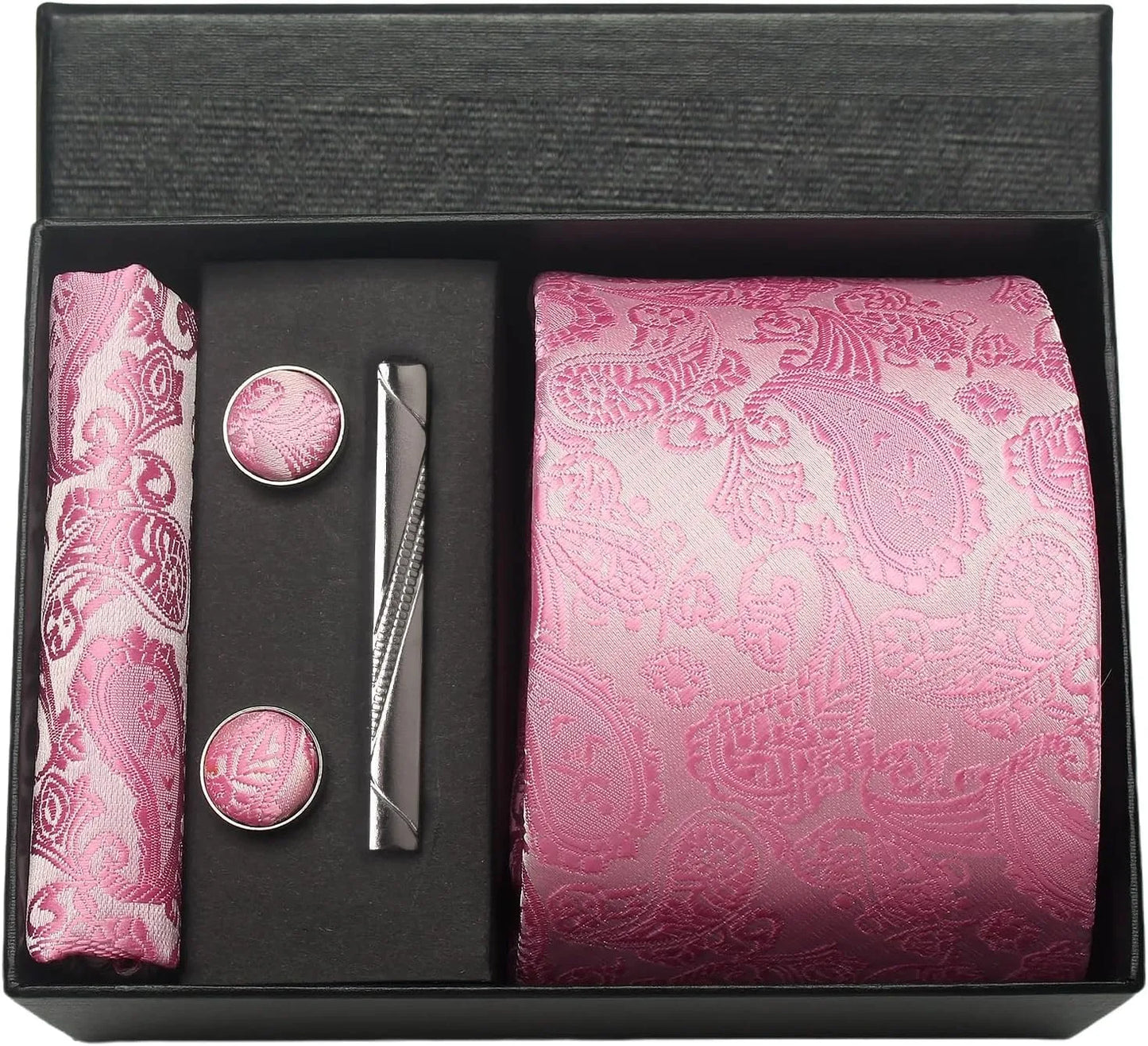 100% Silk Necktie Paisley Floral Men Business Tie, Pocket Square ,Tie Clip ,Cufflinks Set  Gift Box.