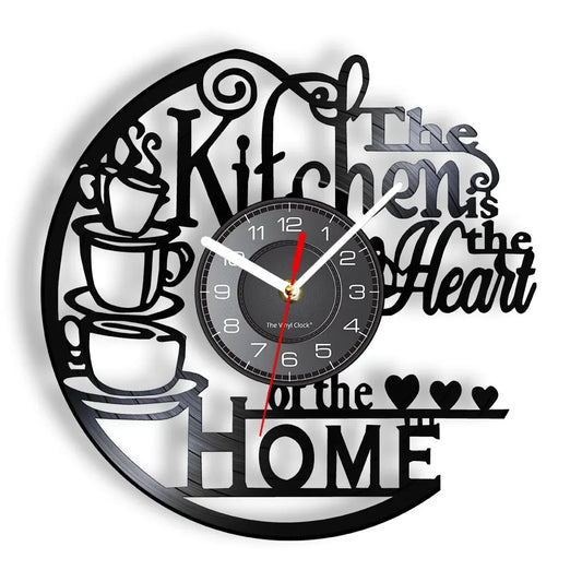The Kitchen The Heart Of The Home Inspired Vinyl Record Clock, Modern Design Wall Decor Noiseless.