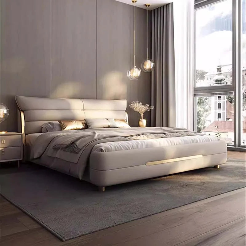 Modern Aesthetic Bed, Multifunction Organizer, King Size Double Bed Storage Space.