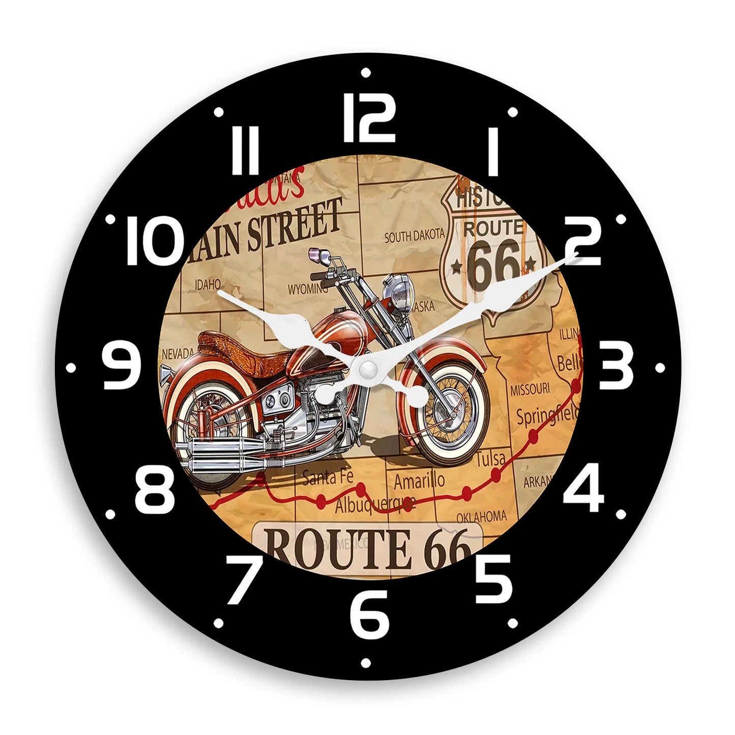 Fashionable No. 66 Road Motorcycle Wooden Wall Clock Living Room, Bedroom ,Kitchen, Home Decoration, (Without Batteries)