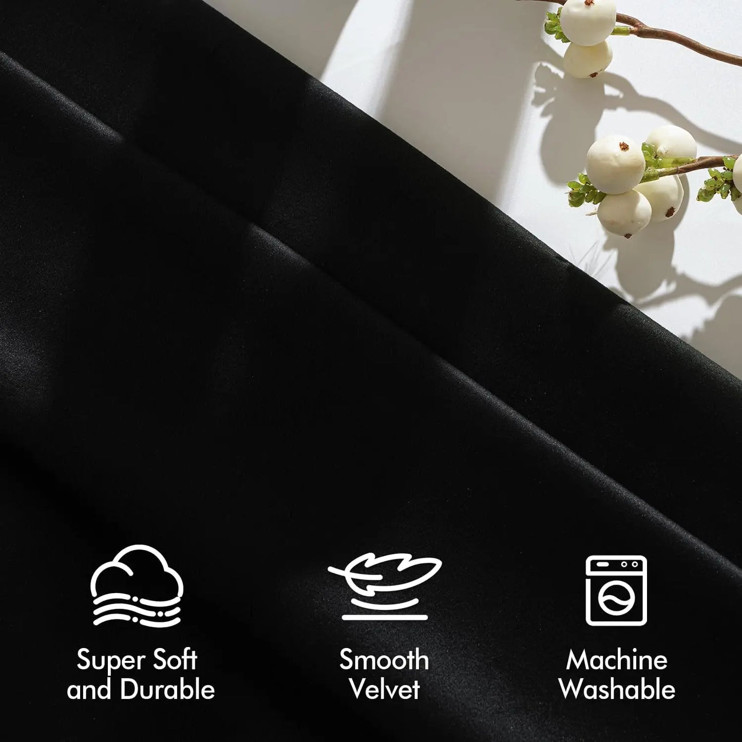 Black Velvet Blackout Curtains for Bedroom, Living Room 84 Inch Long,  Darkening Drapes