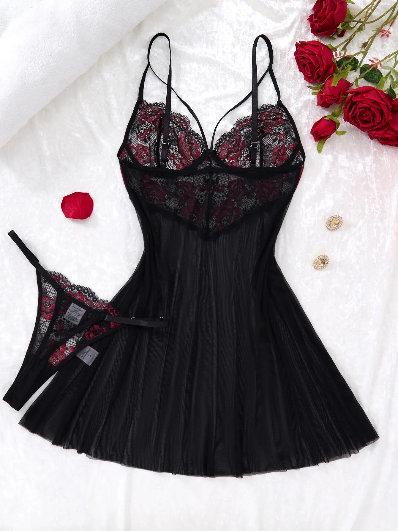 Ladies Sexy Lace Black Strapless Nightgown, Transparent Lace Nightgown, Floral Pattern Strapless.