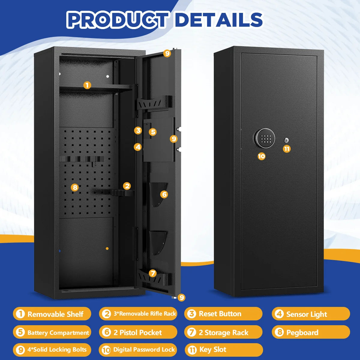 12-15 Gun Cabinet, for Home Storage, Quick Access safe with Alarm System.