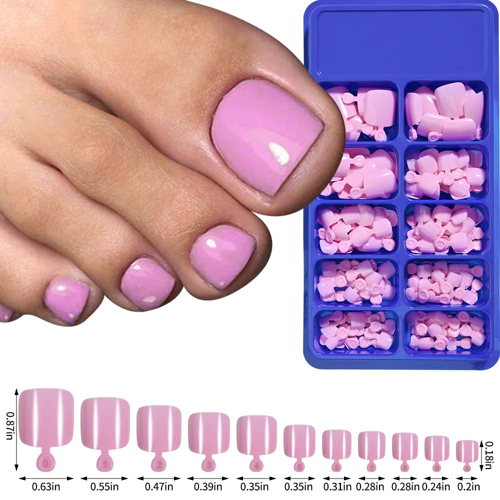 100PCS Short Square False Toenail Tips, Full Cover Acrylic Nail Art.