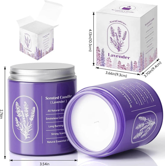 7.5oz Lavender Scented Soy Candle Highly-Scented for Women, Mom, Girlfriend Christmas Birthday Gift.