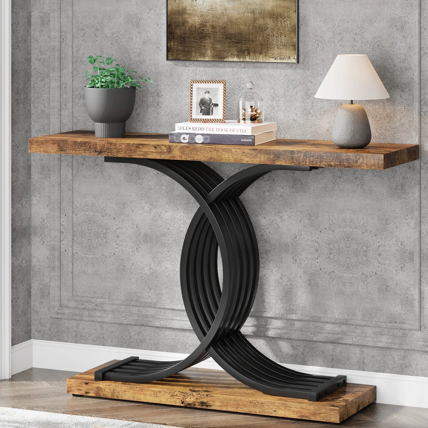 Gold Entryway Table, Modern 39-Inch Console Faux Marble Metal Legs.