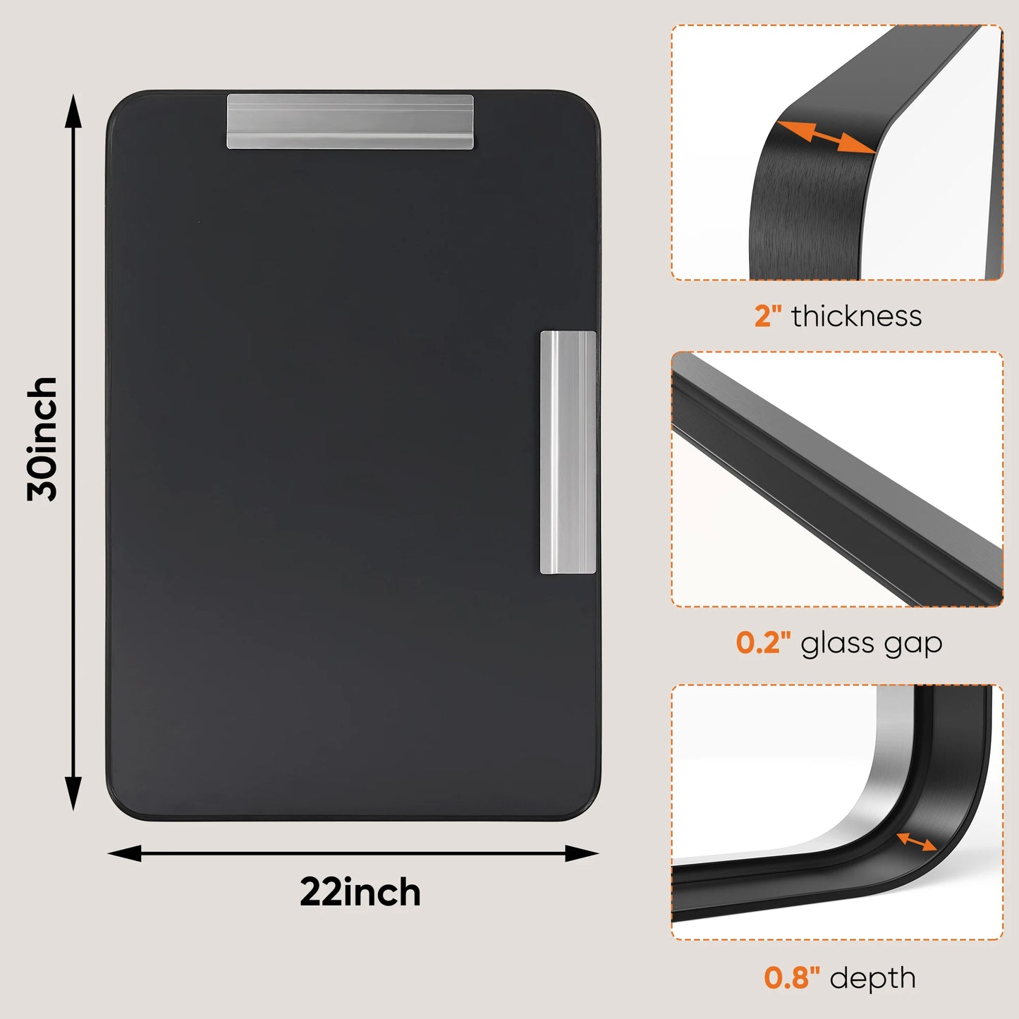 Metal Framed Bathroom Mirror Rectangle Rounded Corner Tempered Glass