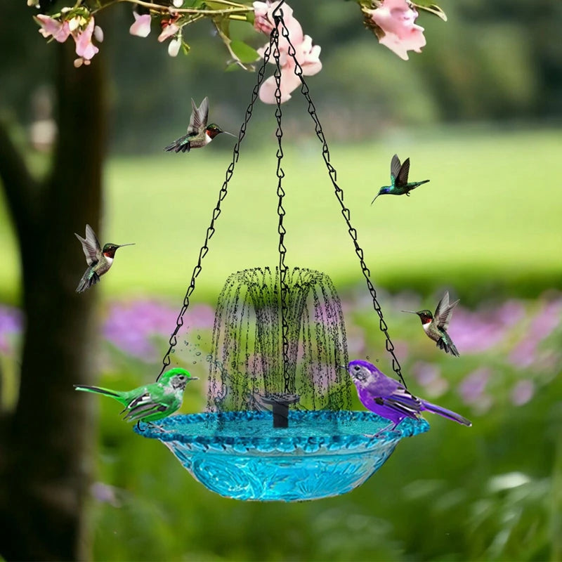 Hanging Bird Bath Fountain  Drinking Feeder Bowl, Spray Nozzles Fountain