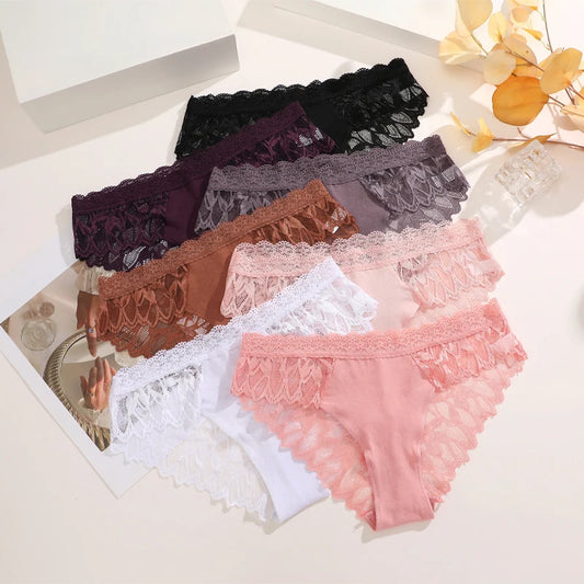 3Pcs Lace Hollow Out Underwear for Women, Sexy Low-Waist Floral Briefs Invisible Breathable Lingerie Soft Intimate.