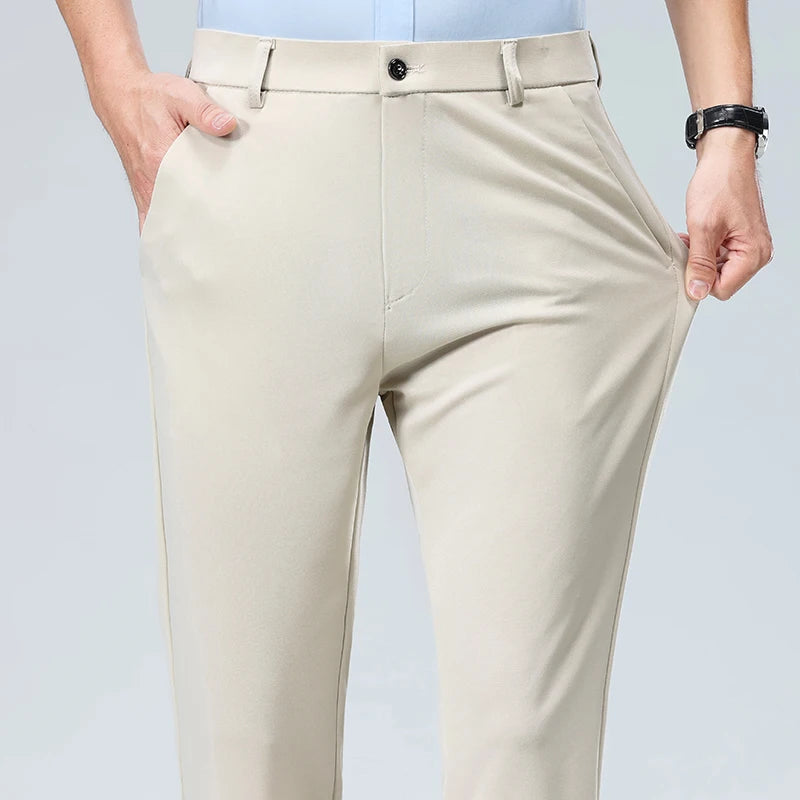 Summer Autumn Thin Trousers, Men Formal Dress Suit Pants, Quality Business Casual Pants, Black, Wine, Red Long Pants.