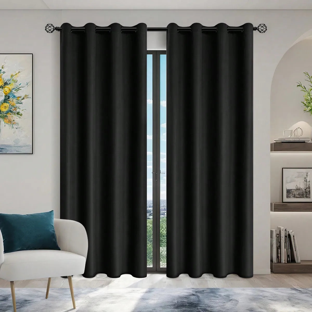 1panel Solid 100% Blackout Curtains with Grommets, Total Privacy Drapes for Bedroom, Living Room, Home Decor.
