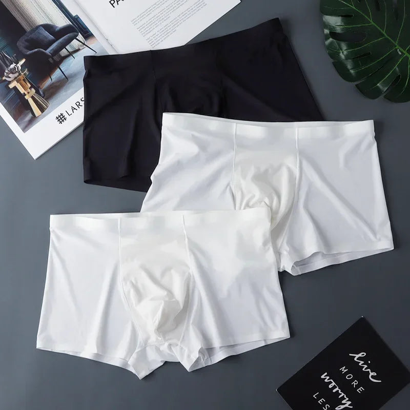 3PCS High Quality Men's Ice Silk Underwear Summer Thin Breathable Seamless Panties Sexy Male Underpants Plus Size.