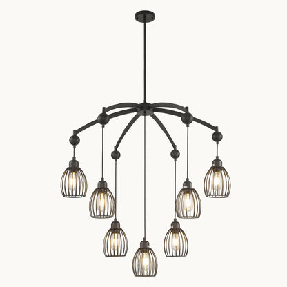 Contemporary Lighting Adjustable Farmhouse Chandelier Black Rope Pendant