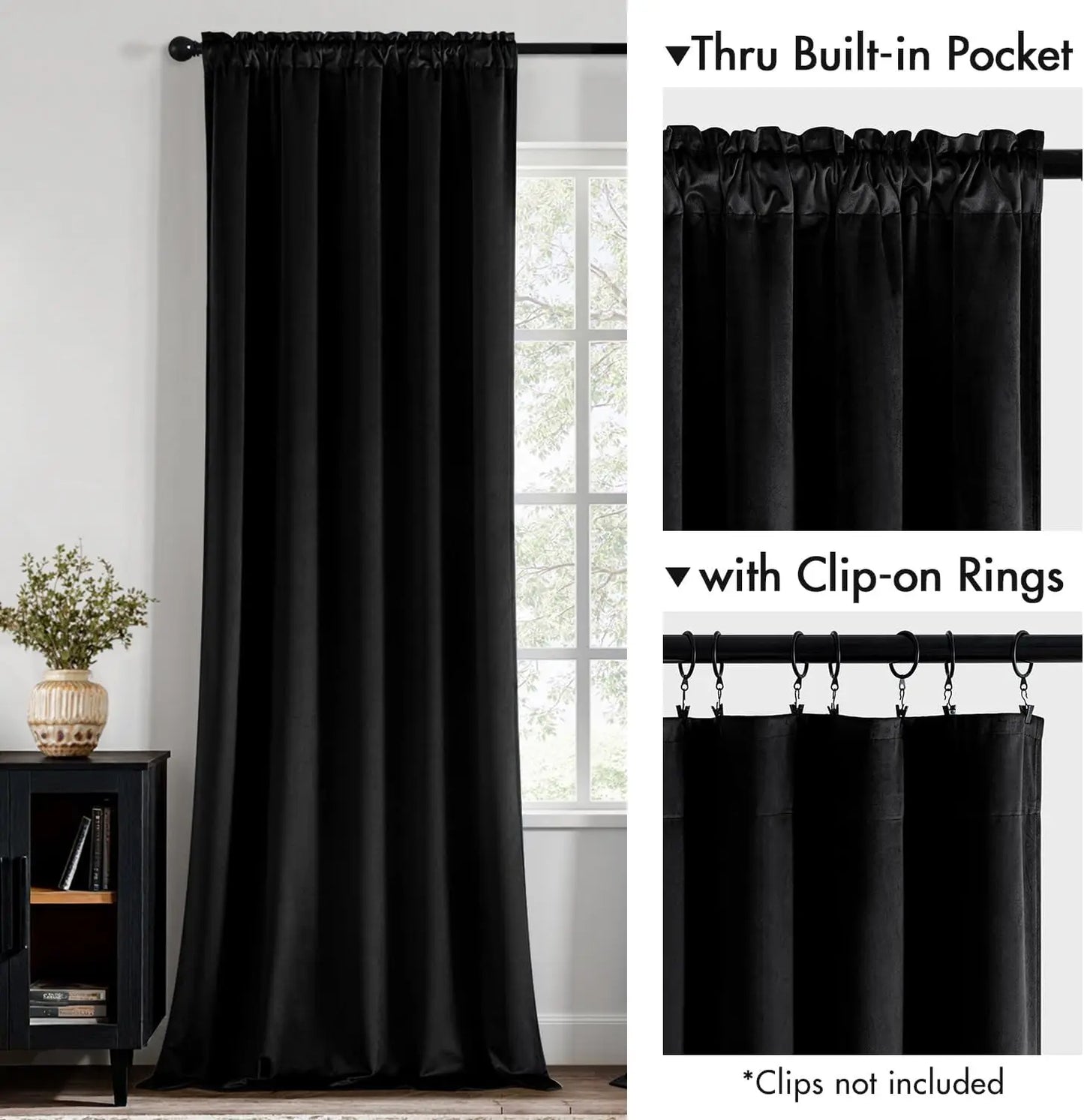 Black Velvet Blackout Curtains for Bedroom, Living Room 84 Inch Long,  Darkening Drapes