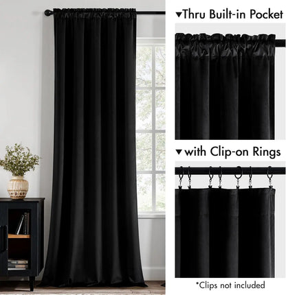 Black Velvet Blackout Curtains for Bedroom, Living Room 84 Inch Long,  Darkening Drapes