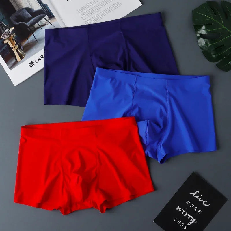 3PCS High Quality Men's Ice Silk Underwear Summer Thin Breathable Seamless Panties Sexy Male Underpants Plus Size.