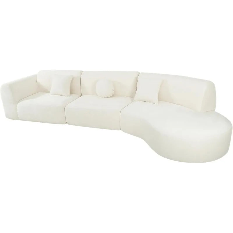 Curved Polyester Sectional Sofa Set, 7 Seat  Chaise Lounge, 3 Pillows, Fully Assembled