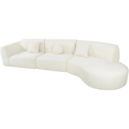 Curved Polyester Sectional Sofa Set, 7 Seat  Chaise Lounge, 3 Pillows, Fully Assembled