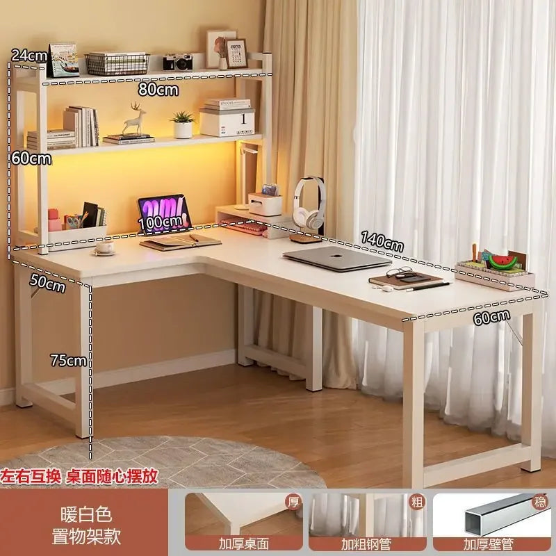 L Shaped Computer Desk, Home Office Desk with 2 Drawer and Bookshelf.