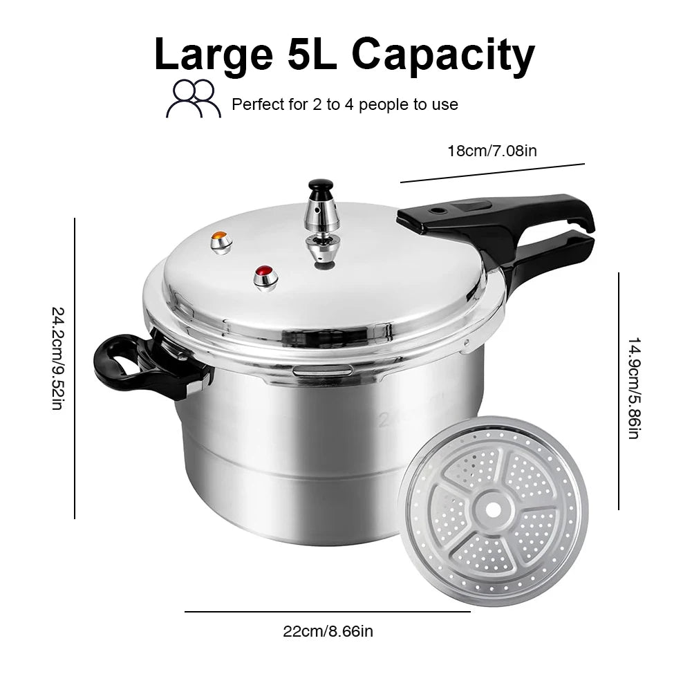 Aluminum Pressure Cooker with Steaming Plate, Aluminum Alloy Small Pressure Cooker for Gas & Induction Stove.