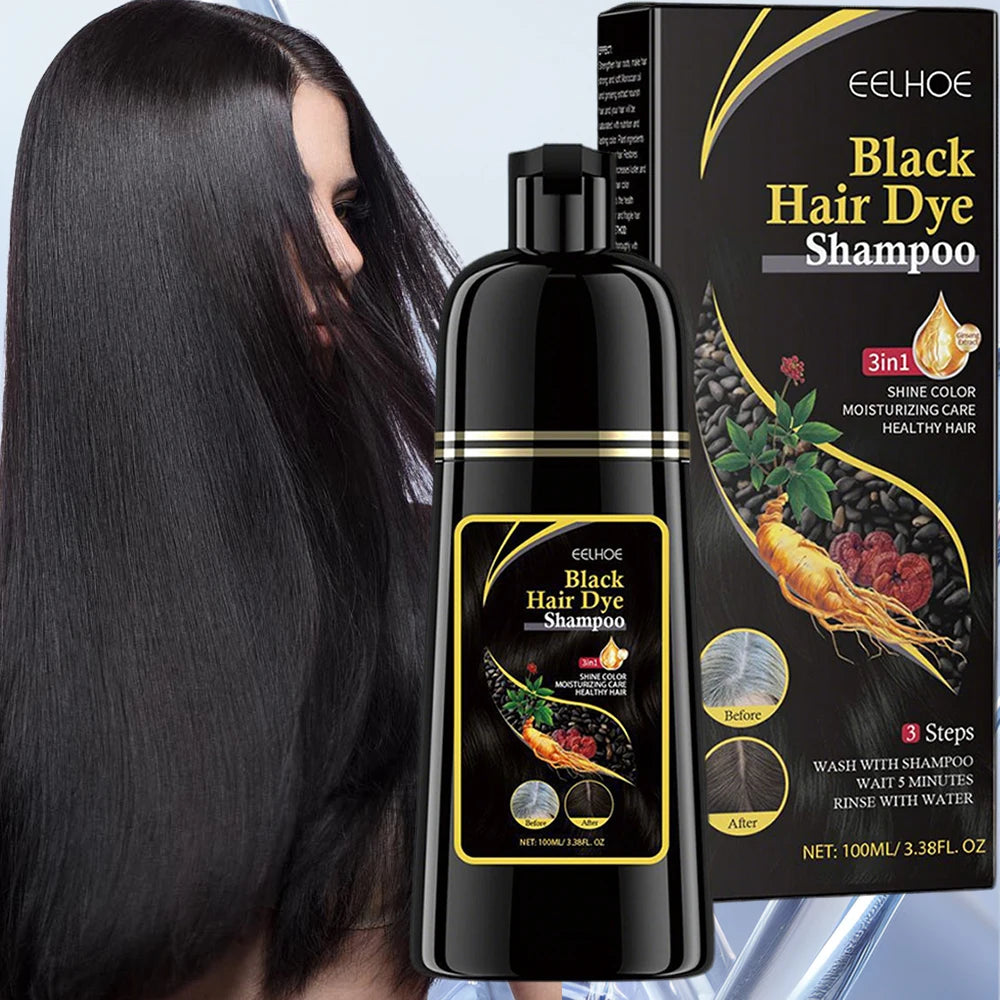 3 In 1 Instant Coloring Shampoo, Change Hair Color Gray Hair to Black, Natural Black Color for Men, Women Hair Dye.