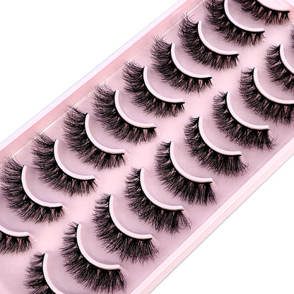 10 Pairs Faux Mink Eyelashes Handmade  Natural  Simulation  3D Curly Eyelashes