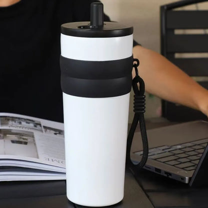700ml/23oz Stainless Steel Travel Thermos - Leak-Proof Lid with Straw