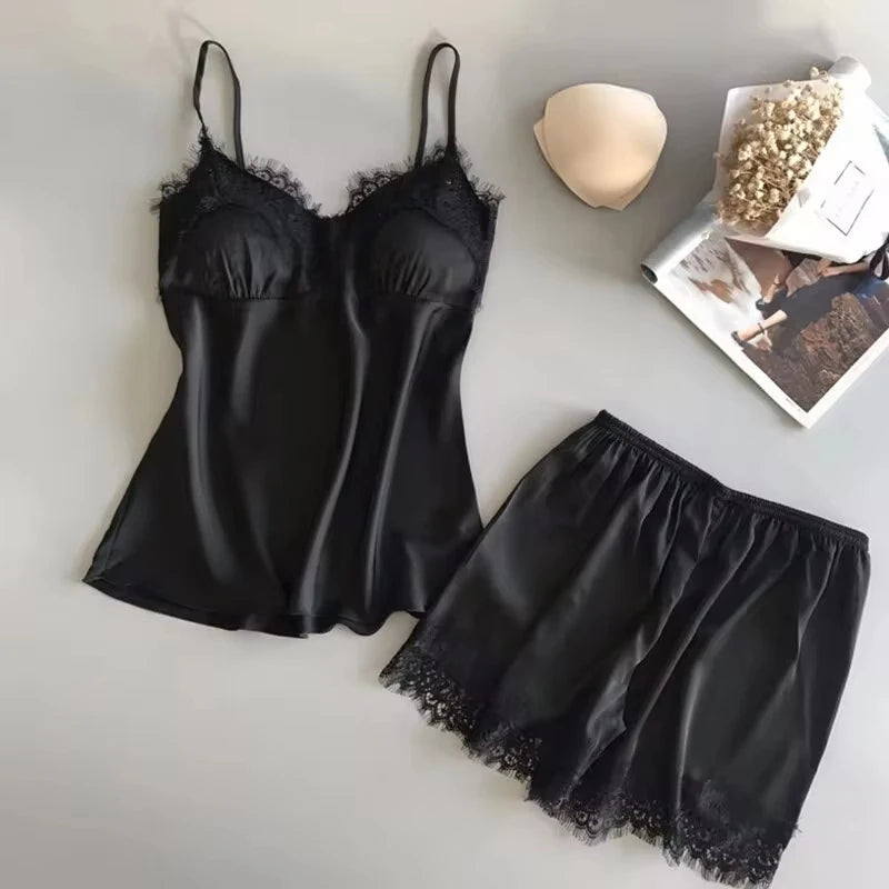 Women Pajama Suit, V-Neck Baby doll Lace  Lingerie  Short Set.
