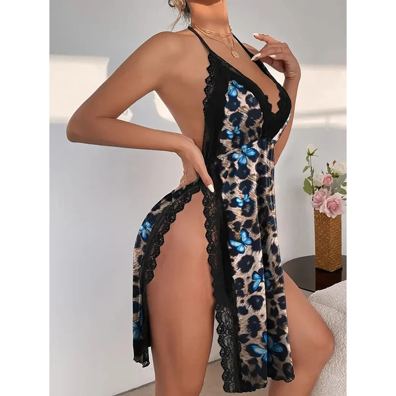 Sexy Women's Underwear, Large Size Loose Nightgown Slit Pajamas.