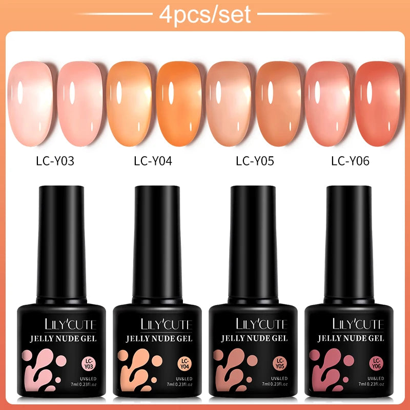 LILYCUTE 4/5Pcs/Set 7ML Nude Pink Gel Nail Polish, and Translucent Jelly Nail Art Gel, Semi Permanent Design Manicure Set.