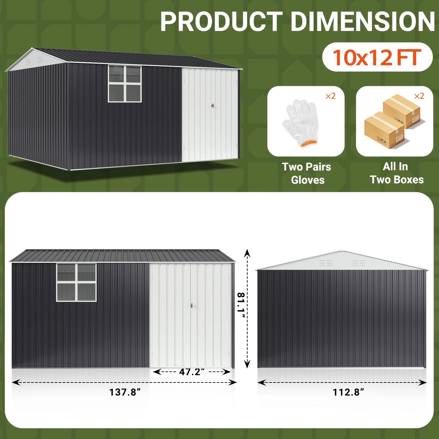10x12 FT Outdoor Metal Storage Shed with Windows, Lockable Tool Shed, Heavy-Duty Frame.