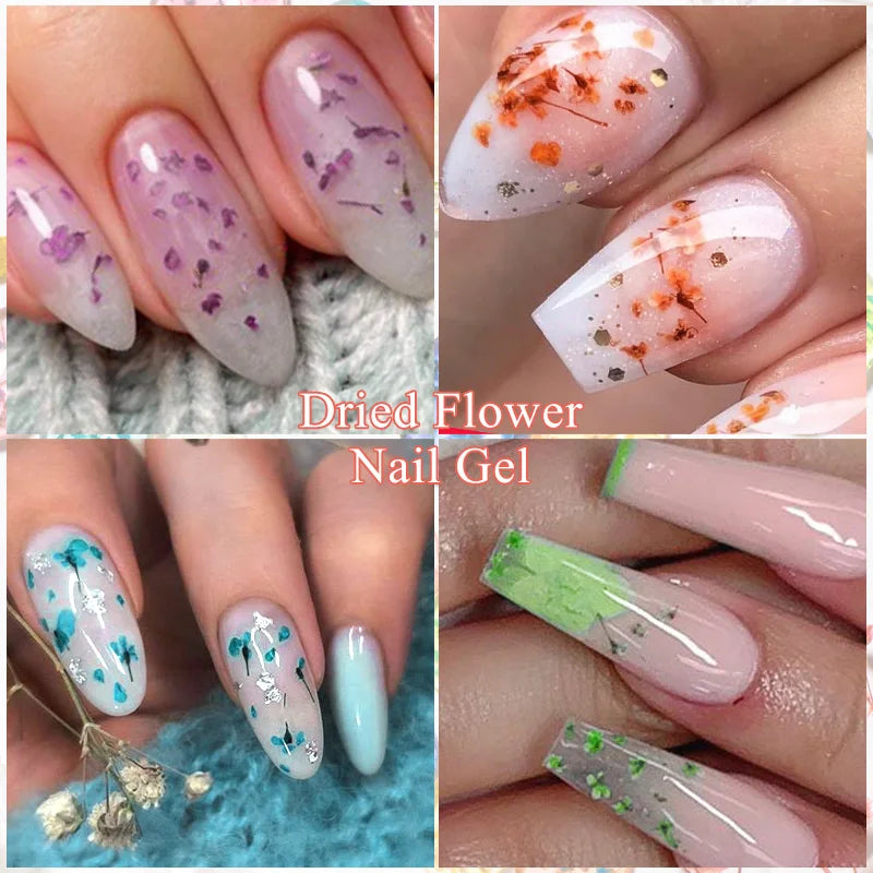 5ml Pink Dried Flower Nail Gel Polish, Semi Permanent Natural Flower Fairy Nail Art, Gel Soak Off, UV Painting Varnishes For Nails.